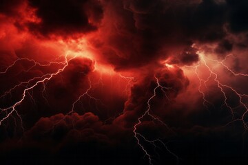 Black clouds with red lightning. Change in weather conditions. generative ai. - Powered by Adobe
