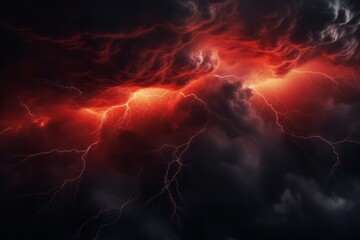Black clouds with red lightning. Change in weather conditions. generative ai.