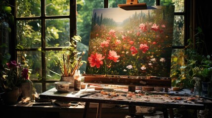 Art Studio with Painting on Easel
