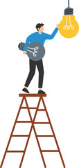 Change to new innovation, transform to new business, Solution to disrupt or replace old model with bright technology, Leader climb up ladder to change lightbulb idea   © Arslan Haider