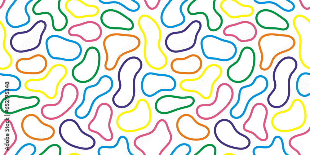 Poster vector color doodle seamless pattern. scribble and squiggle shapes. abstract party 90s background.