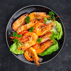 shrimp fried food snack fresh seafood delicious spicy appetizer meal food on the table copy space...