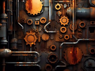 A rusty metallic background. Banner with copy space for text. Ai Generative