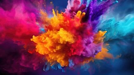 Colorful rainbow paint color powder explosion, AI generated Image
