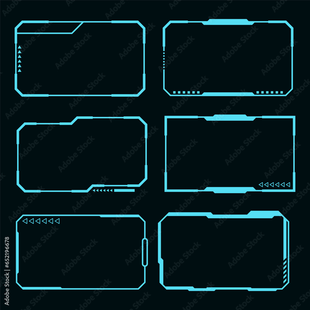Poster vector frame futuristic technology set hi tech element. hud focus sci-fi square shape design.