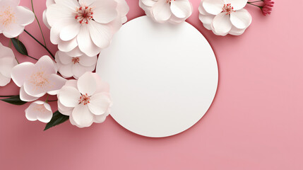 White circle background is decorated natural flowers
