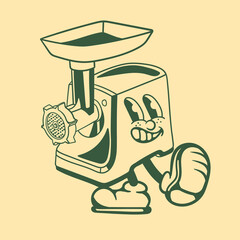 Vintage character design of a meat grinder