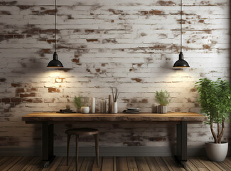 white room with wooden floor in the style of industrialization