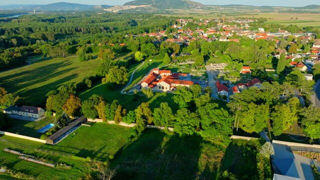 Flying Towards The Petronell-Carnuntum Community And Carnuntum Archaeological Park In Austria. - aerial