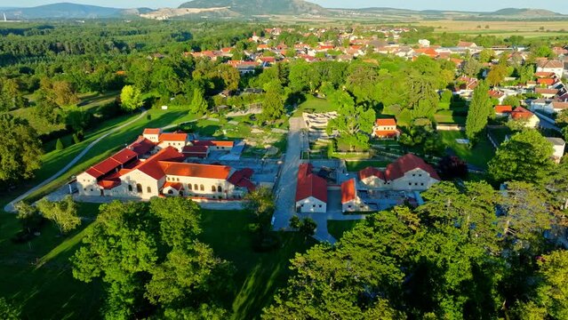 Roman Town Of Carnuntum With Excavations And Preserved Buildings In Petronell-Carnuntum, Austria. - aerial