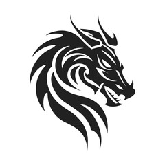Fototapeta premium Tribal tattoo of the dragon head silhouette ornament flat style design vector illustration isolated on white background. Chinese symbol and fantasy mascot monster for design ideas and tattoos.