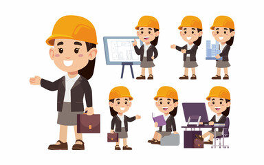 Set of engineer with different poses