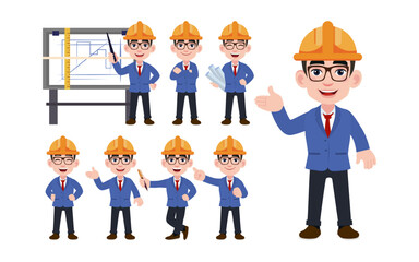 Fototapeta premium Set of engineer with different poses