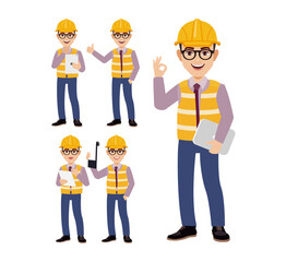 Set of engineer with different poses