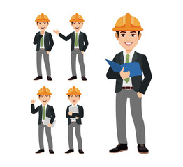 Set of engineer with different poses