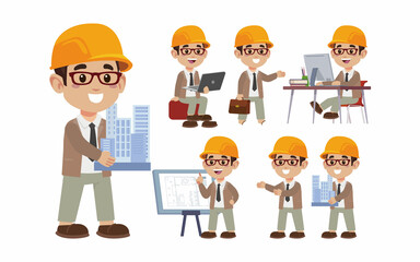 Set of engineer with different poses