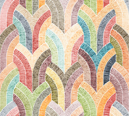 Seamless bohemian patchwork pattern. Imitation of embroidery. Grunge texture. Print for textiles, home decor, carpets, pillows. Vector illustration.