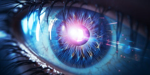 Laser treatment of the cornea in the human eye. Vision correction and vision improvement. AI generated