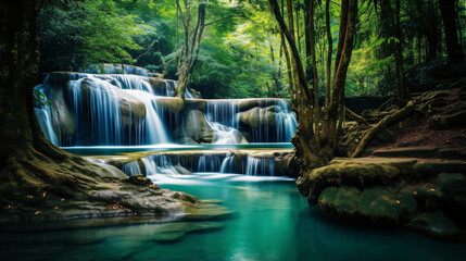 Waterfall in tropical forest at Erawan national park