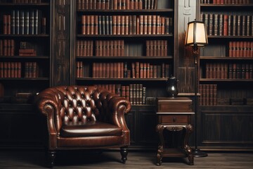 Vintage Library Room with Leather Armchair