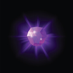 Crystal violet shining diamond, vector illustration isolated on black.