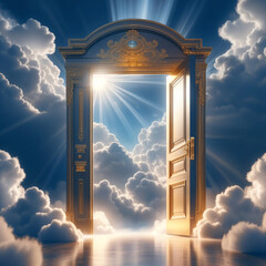 An open door to the magic world. Fantastic worlds. Esoterics. Self-knowledge. Clouds, sky. AI...