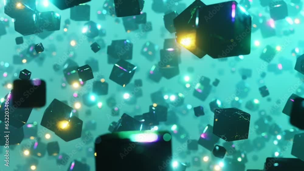 Sticker Group of cubes floating in the air with lights. Infinitely looped animation.