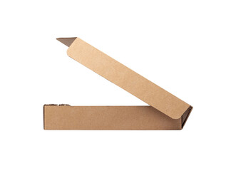 Pizza Box Isolated, Craft Paper Delivery Package Mockup, Cardboard Box on White Background