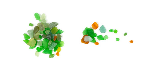 Natural Sea Glass, Beach Glass Stone Isolated, Polish Textured Seaglass on White Background