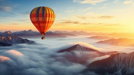 Obraz premium a balloon floats gracefully above the clouds. Capture the essence of travel and adventure.
