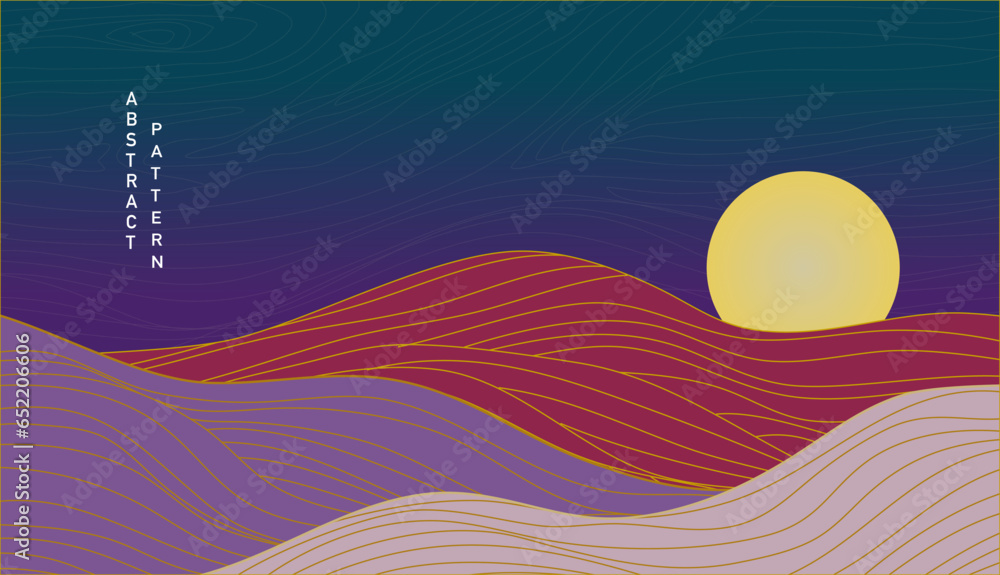Poster japanese background with line wave pattern vector. abstract template with geometric pattern. mountai