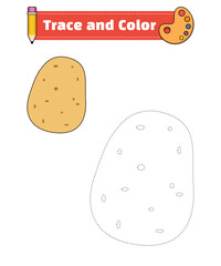 Potato. Trace and color for children, coloring page or book, Potato vector illustration. Isolated white background.