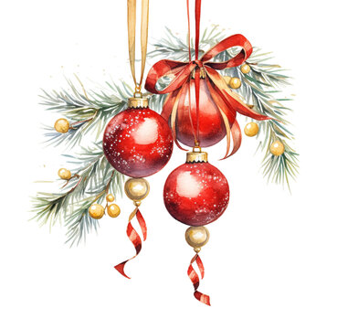 Watercolor illustration of a Christmas hanging toy. Generative AI, png image.