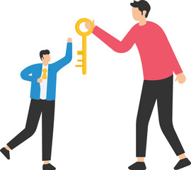 Coaching or training to unlock employee true potential and achieve career success, Advance skill for talent personal development, Coach holding success golden key