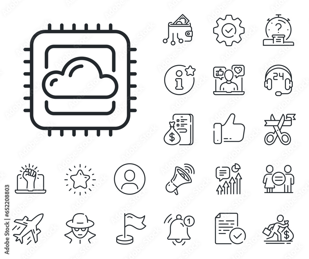 Poster internet data storage sign. salaryman, gender equality and alert bell outline icons. cloud computing