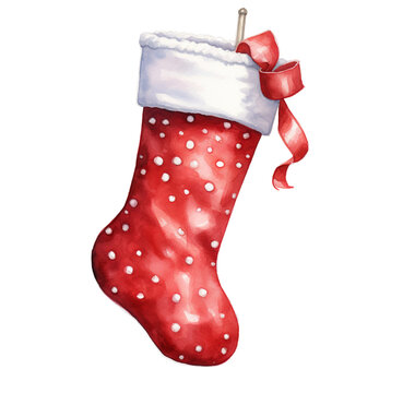 Watercolor illustration Christmas sock decor. Generative AI, png image.