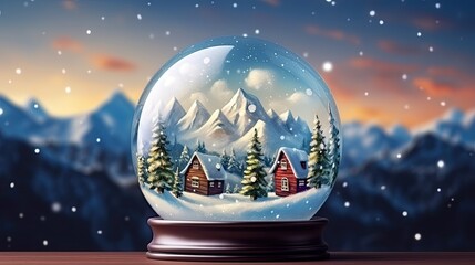 Fototapeta premium Merry christmas snow globe glass ball. Generative AI
