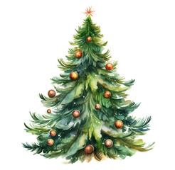 Watercolor illustration of a Christmas tree . Generative AI, png image.