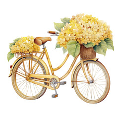 Fototapeta na wymiar Watercolor illustration of a spring bike with flowers. Generative AI, png image.