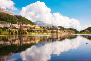 Saint Moritz lake in Switzerland in summer
