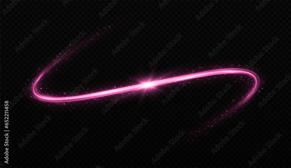 Wall mural glowing wavy lines on transparent background. magic sparkling trail. luminous wavy comet effect.