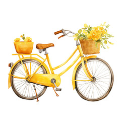 Fototapeta na wymiar Watercolor illustration of a yellow bicycle. Generative AI, png image.