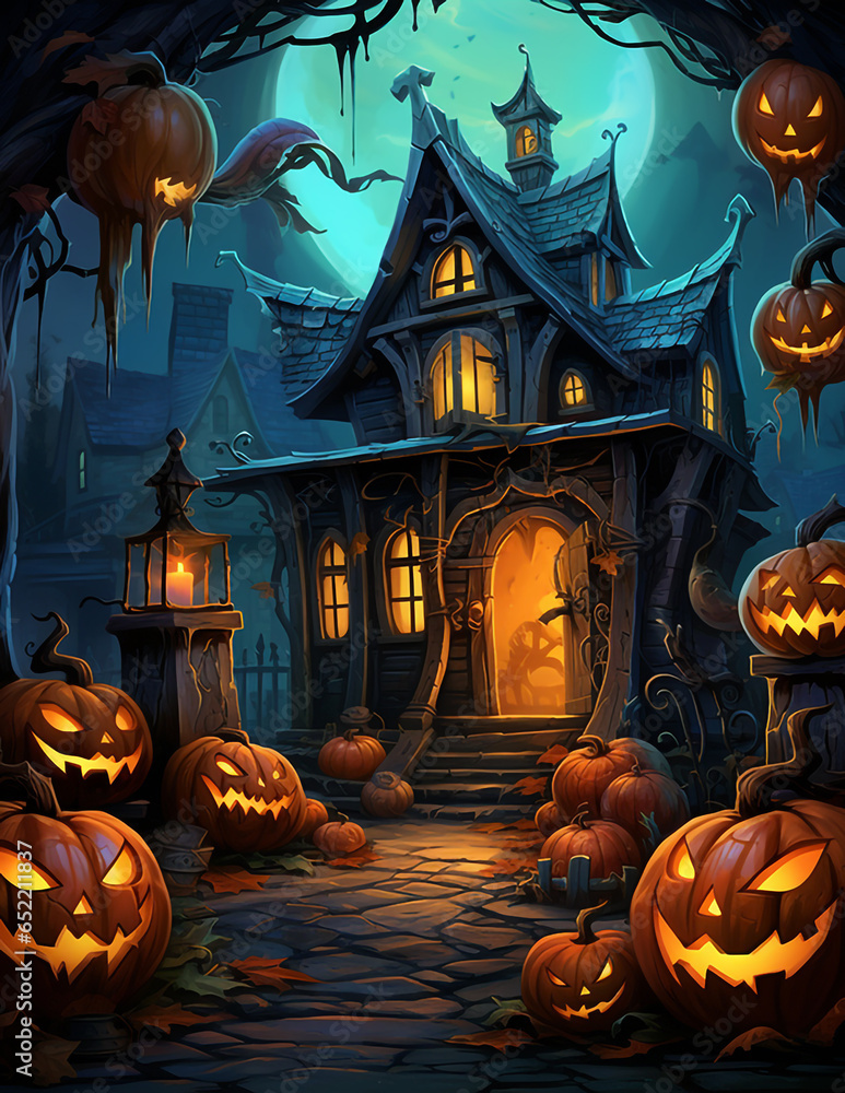 Wall mural spooky halloween house, creepy halloween mansion