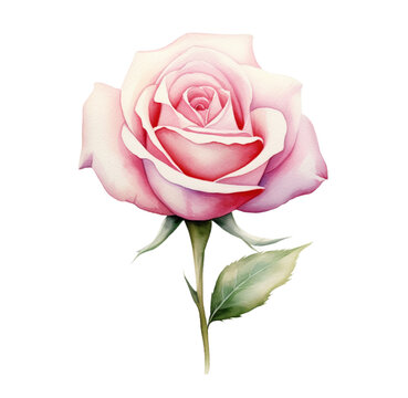 Watercolor illustration of pink rose. Generative AI, png image.