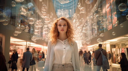 Fototapeta premium woman hanging out in a shopping mall