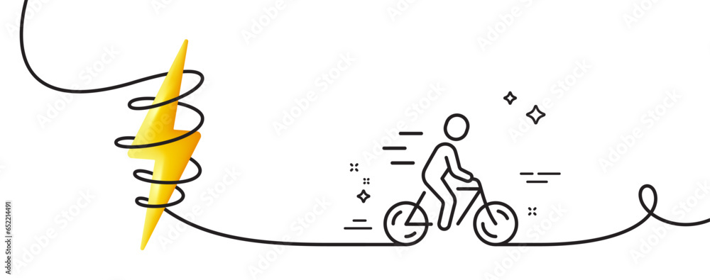 Poster cyclist line icon. continuous one line with curl. ride a bike sign. outdoor and city transport symbo