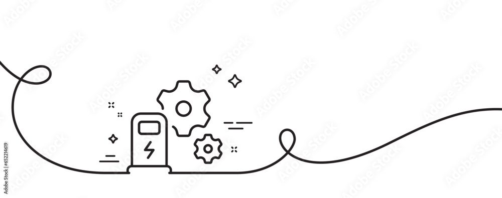 Poster charging station line icon. continuous one line with curl. car charger service sign. electric power 