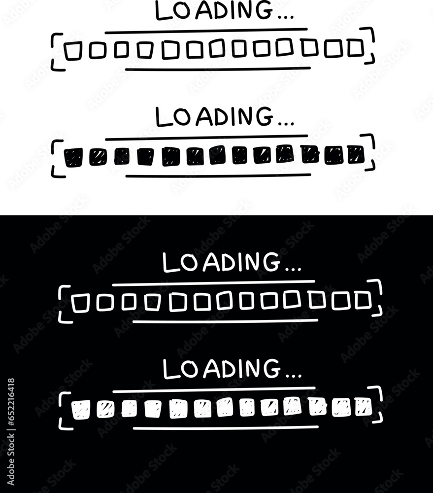 Poster progress loading bar set, doodle style loading bar. load symbol. line hand drawn sketch. hand drawin