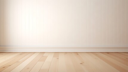 Empty room with a wooden floor and Wooden Wall textured Background, Interior design, 3D illustration, white blank wall and wooden floor.