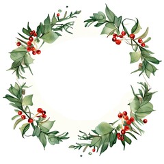 Naklejka premium Christmas frame with red holly leaves. Delicate watercolor. Generative AI